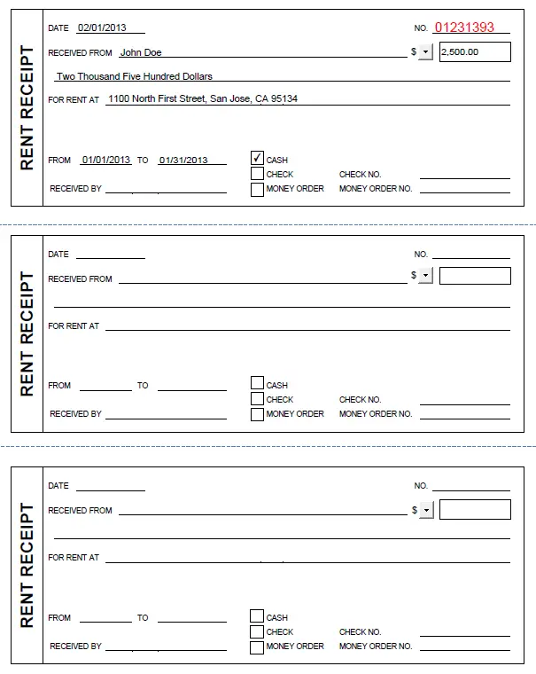 Printable Rent Receipt in PDF Form