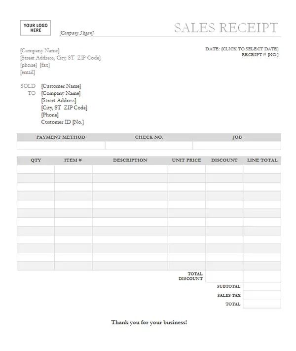 Service Receipt Template Word Database