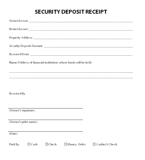 Printable Security Deposit Receipt Template